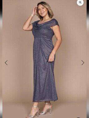Alex Evenings Elegant Sparkle Cowl Neck Evening Dress In Smoke Women's Size 16W